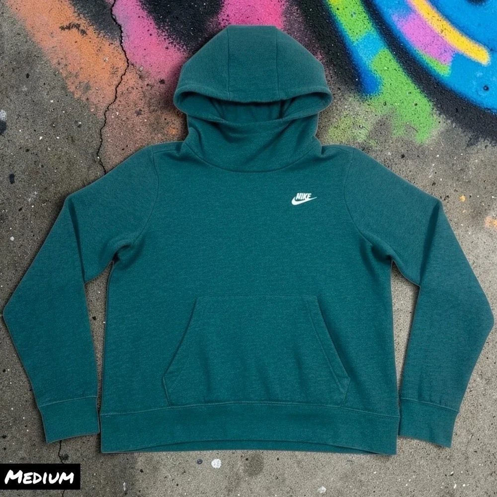 Nike‎ Essential Funnel Neck Fleece Pullover Hoodie Women MEDIUM Green Workout